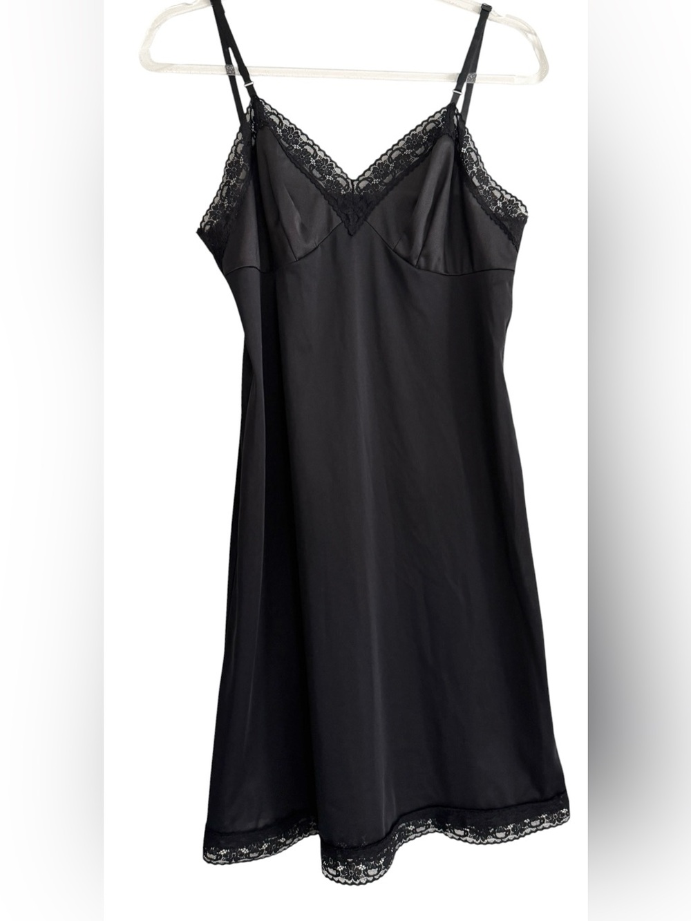 Vanity Fair Vintage Black Lace Chemise Slip Dress